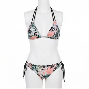 Ensemble de bikini à imprimé floral pour femmes, avec bas de maillot à nouer sur les côtés, en spandex extensible et polyester, maillot de bain deux pièces - Product Image 1