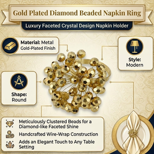 Gold Plated Diamond Beaded Napkin <b>Rings</b> | Luxury Faceted Crystal Design Napkin Holder | Wedding Party Table Decor Dining Use - Product Image 5