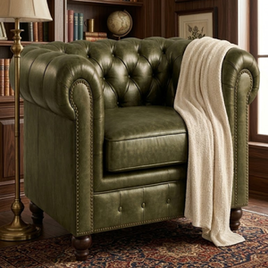 Elegante Sillón Chesterfield de Cuero Vintage con Adornos de Tachuelas, Sillón de Lujo para Sala de Estar, Sillón Chesterfield de Cuero Decorativo - Product Image 2