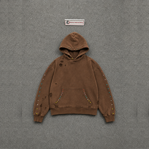 Sweat à capuche marron premium, effet vieilli, coupe oversize, style décontracté, style urbain, style rétro, style streetwear moderne, confort et tendance - Product Image 5