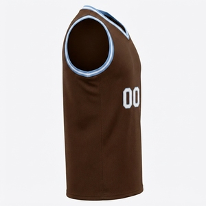 Camiseta de baloncesto personalizada, malla marrón, sin mangas, estampado sublimado, nombre del equipo, unisex, para adultos, corte regular, cuello redondo - Product Image 2