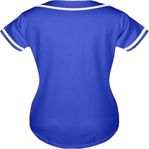 Uniforme de baseball pour femmes, toucher doux, 100% polyester, antibactérien, impression sublimée, col en V, manches courtes, nom d'équipe personnalisé, tout - Product Image 3