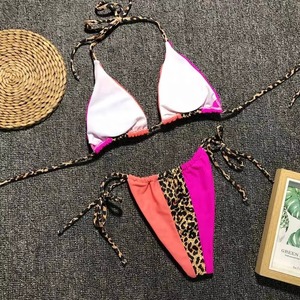 Conjunto de Bikini con Estampado Tropical Personalizado para Mujer, Parte Inferior con Lazos Laterales, Top Cruzado, Spandex, Poliéster, Ropa de Playa, Proveedor OEM, Fábrica - Product Image 4