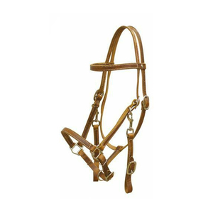 Harnais en cuir pour cheval avec boucles réglables et détails cousus, marron, équipement équestre, harnais pour cheval avec boucle - Product Image 1