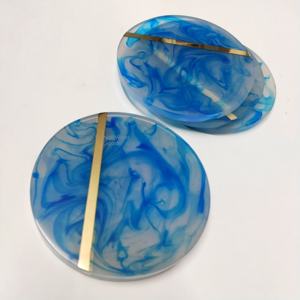 Table Decoration made of <b>epoxy</b> resin with gold leaf Attractive Resin Accent waves Square Rose Gold Coaster Stunning Transparent - Product Image 5