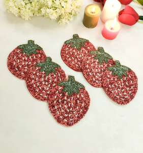 Handmade Strawberry Beaded Coasters - Set of 6 by Creative Art Zone - Product Image 1