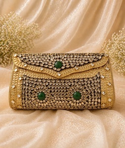 Plated Gold Antique Handmade Customized <b>Clutch</b> <b>Bag</b> Kundan Stones <b>Green</b> Beads Fashion Ethnic Wedding Anniversary Gift Uttar - Product Image 5