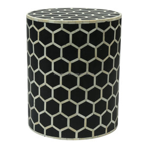 100% Real Bone Inlay <b>Bedside</b> <b>Table</b> Design Stool in <b>Black</b> Bone Inlay Side <b>Table</b> India for Living Room Furniture for home decor - Product Image 6