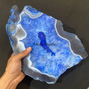 Plateau en agate bleue polie, plateau de service en agate naturelle, assiette décorative en pierre précieuse, vente en gros - Product Image 5