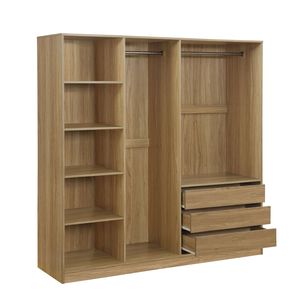 Nature-inspired Doorless Wooden <b>Storage</b> <b>Wardrobe</b> with Shelves and 3 Drawers for Bedroom - Product Image 5