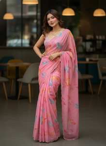 Sari en soie Rangoli de qualité supérieure, doux et élégant, avec broderie C-Pallu et bordure ajourée pour les occasions de mariage et de Diwali - Product Image 2