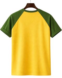 Men Raglan Jersey T Shirt Cotton Crew Neck Short Sleeve <b>Yellow</b> Green Two Tone Casual Summer Tee Plain Dyed Knit Custom Logo - Product Image 2