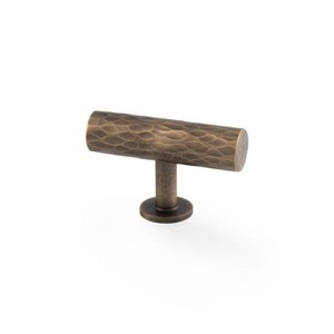 Poignée en laiton martelé à la main de style mid-century, finition brossée antique, à trou unique pour portes de placards et de armoires - Product Image 2