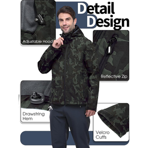Outdoor <b>Men's</b> <b>Soft</b> <b>Shell</b> <b>Jackets</b> Camo Hooded Zipper Up Full Sleeve Windbreaker Softshell <b>Jackets</b> For Cold Weather - Product Image 2