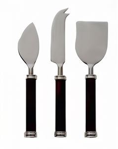 Stainless Steel <b>Cheese</b> <b>Knife</b> <b>Set</b> Of 3 With Black Leather Handles Durable Cutlery For <b>Cheese</b> Serving Use And Hotel Use - Product Image 1