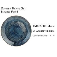 Assiettes à dîner en céramique artisanale en grès bleu émaillé, lot de 4, compatibles micro-ondes et lave-vaisselle, pour 4 personnes