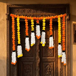 Artificial Marigold and Jasmine Flower Garland Backdrop with Orange Yellow <b>White</b> <b>Hanging</b> Strings for Wedding and Festival Decor - Product Image 6