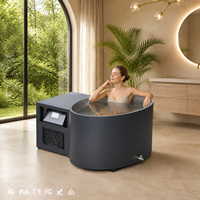 Baignoire ovale compacte en acier pour bain de glace, peinte en noir, intérieur en acier inoxydable 304, baril de plongée froide intégré avec refroidisseur, pour usage spa à domicile