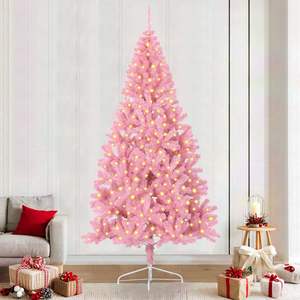 Sapin de Noël artificiel rose en PVC de 94,5 pouces pré-éclairé avec 300 LED - Product Image 1