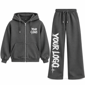 Wholesale Oversized Men's Women's Heavyweight Cotton Plus Size Men's Hoodies & <b>Sweatshirts</b> Custom <b>Vintage</b> Wash Zip Up Hoodie Set - Product Image 4
