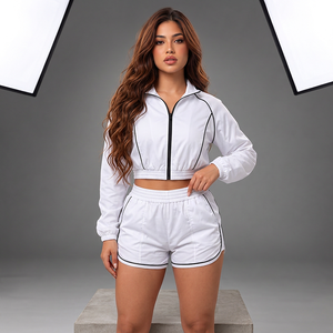 Private label shorts set 140gsm nylon <b>womens</b> <b>windbreaker</b> short set elastic waist for fashion retailers - Product Image 6