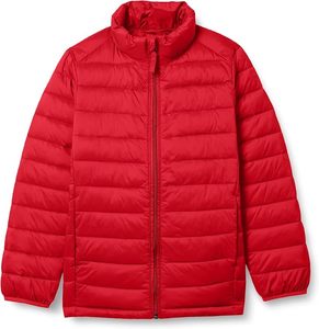 Veste d'hiver pour homme, rouge, col montant, matelassée, légère, coupe-vent, en duvet, fermeture éclair - Product Image 2