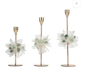 Porte-bougie en métal doré moderne avec fleurs en cristal transparent pour la décoration du salon - Product Image 3