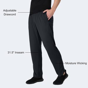 Pantalon de survêtement droit noir pour homme, taille élastique, poches latérales, respirant, décontracté, en toile mi-lourde, écologique, protection UV, boutonné - Product Image 3