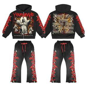 Ensemble de survêtement streetwear hiver grande taille avec veste zippée à strass et pantalon large – Marque privée - Product Image 1