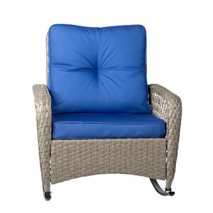 Sedia da Giardino Pieghevole in Rattan Ecologico con Telaio Grigio e Cuscino Blu - Impilabile per Parco e Giardino - Product Image 2