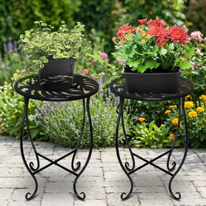 Soporte Decorativo para Plantas de Metal Cromado Moderno con Bandeja Circular Recortada, Patas Curvas y Base en X Resistente para Jardín y Hogar - Product Image 6