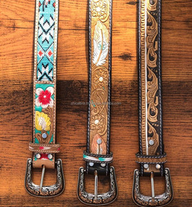 Nuevos cinturones tallados en cuero con cuentas hechos a mano disponibles en todos los tamaños Diseño bohemio occidental con estilo vintage - Product Image 5