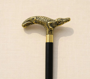 Canne de gentleman pliable et réglable en bois noir, avec poignée tête de crocodile en laiton antique, fabrication artisanale, vente en gros OEM - Product Image 1