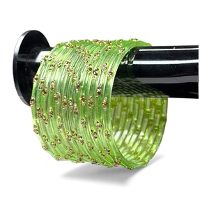 Kashmiri Highest Selling Emerald Cut Lime Green Raindrop Gold Glass Bangle Women's Wedding Festive Wear High Demand Ready Ship - Product Image 4