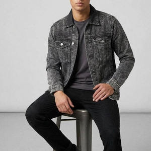 Veste en jean noire délavée style vintage pour homme, col rabattu, simple boutonnage, coupe trucker - Product Image 2