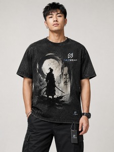 Camiseta de punto holgada para hombre con logo personalizado, lavado ácido, 100% algodón, ecológica, transpirable, manga corta, cuello redondo, OEM, bajo costo. - Product Image 4
