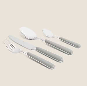 Ensemble de couverts modernes en acier inoxydable avec manche en plastique gris, vente en gros, vaisselle, cuillère, fourchette, couteau - Product Image 1