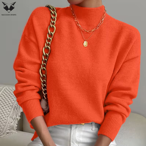 Sudadera de cuello alto para mujer, color naranja, estilo casual, manga larga, forro polar, transpirable, ecológica, cálida, estilo urbano - Product Image 6
