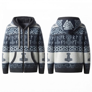 Sudadera con capucha de punto bordada personalizada con patchwork, unisex, de tela gruesa, hombros caídos, estilo casual urbano, venta al por mayor - Product Image 1