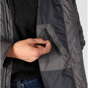 Chaqueta Acolchada Unisex Gris con Cuello Mandarín y Capucha, Exterior de Cuero Genuino, Relleno de Algodón, Cierre de Cremallera, Informal, para Invierno - Product Image 5