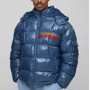 Veste matelassée bleue brillante de qualité supérieure avec logo brodé personnalisé, manteau d'hiver isolé à capuche pour homme, style streetwear - Product Image 5