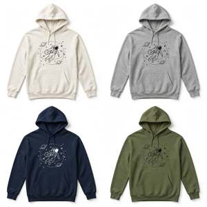 Sweat à capuche noir en coton épais pour homme, imprimé personnalisé motif astronaute, avec poche kangourou et ajustable - Product Image 6