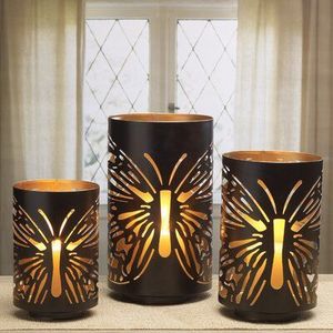 Black Metal Lanterns With Polka Dot Cutouts <b>Heat</b> Resistant Home Decoration Set Of 2 - Product Image 4