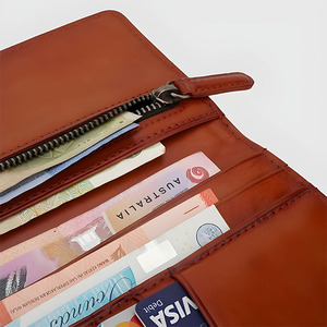 Genuine Leather Long <b>Wallets</b> <b>For</b> <b>Men</b> Premium Brown Bifold Design Multiple Card Slots Cash Compartments And Secure Zipper Pocket - Product Image 3