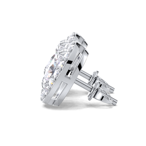 Boucles d'oreilles clous ovales en diamant de laboratoire certifié IGI, en argent sterling 925 massif, avec halo de diamants taille ovale - Product Image 2
