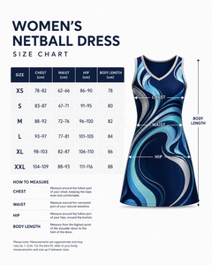 Robe de netball à imprimé vague bleue, col en V, sans manches, vêtements de sport d'équipe, uniforme léger et extensible, pour femmes adultes, taille XL, pour le jeu de netball - Product Image 4