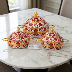 Nouvelle Casserole Moderne en Acier Inoxydable Style Arabe avec Poignées Dorées et Couvercle, Plat de Service de Luxe Fait Main, Chauffe-Plats - Product Image 4
