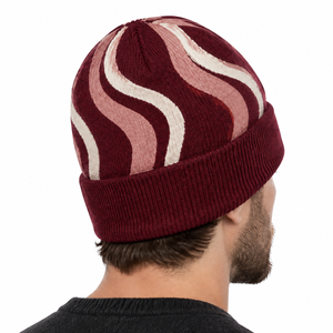 <b>Top</b> selling Wavy Stripe Knit Beanie Hat Maroon Pink Cream Swirl Pattern Cuffed Winter Warm <b>Skull</b> Cap Unisex Fashion Knit - Product Image 3