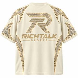 T-shirt oversize pour homme à manches courtes, imprimé pailleté, motif lettres en strass, style streetwear, col rond, tricoté, 100 % jersey - Product Image 2