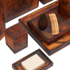 Juego de Baño de Resina Marrón de Lujo, Dispensador de Jabón Recargable, Organizador de Encimera para Hogar, Hotel y Baño Moderno - Product Image 4